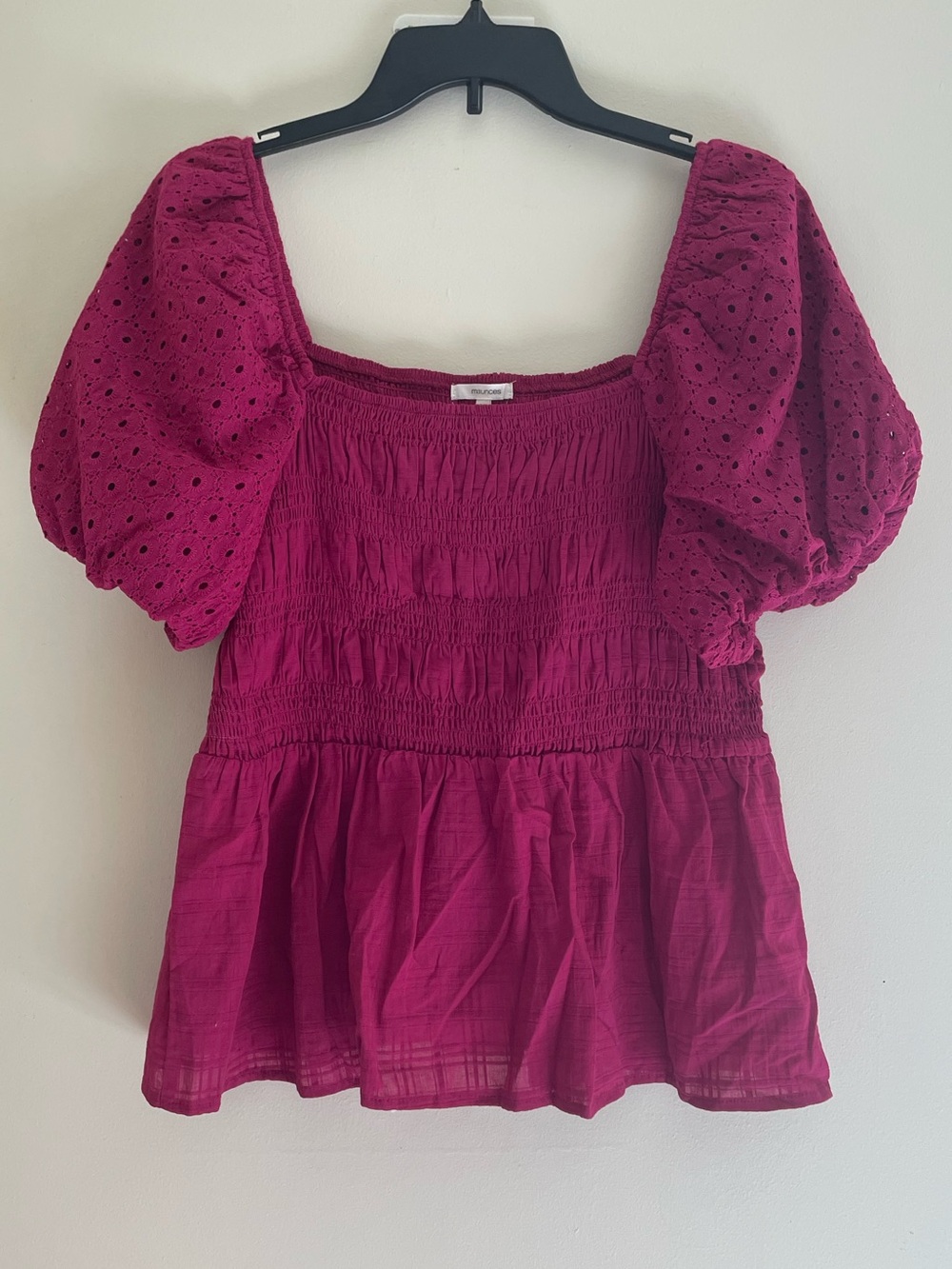 Smocked Square Neck Puff Sleeve Top - Fuchsia Pink